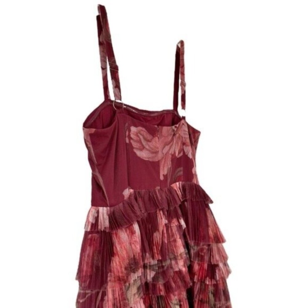 Anthropologie Hutch Nalina Tiered Tulle Floral Print Burgundy Maxi Dress Size 10 - Picture 8 of 10